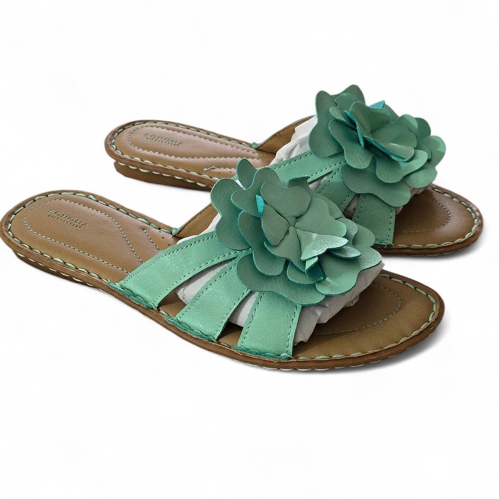 Sonoma Goods for Life Mariel Mint Green Floral Slide Sandals Womens 7 Medium - Picture 2 of 6